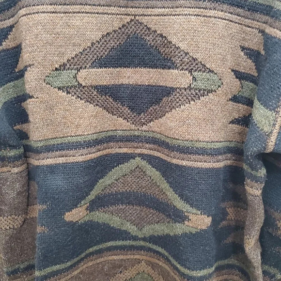 Croft & Barrow Mens Vintage 80s Funky Brown Southwestern Wool Grandpa Sweater LT - Picture 2 of 6